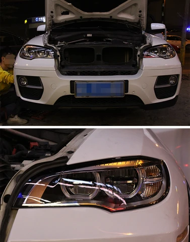 2 шт. автомобильные фары для BMW X6 E71 2008-2014, светодиодные автомобильные фары в сборе, обновление, высокая конфигурация, динамическая сигнальная лампа, аксессуары для инструментов