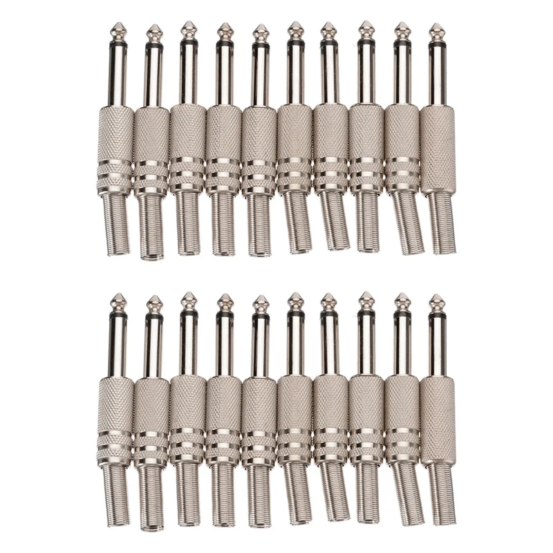 

6.35Mm Mono Amplifier Plug 1/4Inch Male Mono Monaural Jack Audio Cable Connector Plug Microphone Audio Connectors 20Pcs