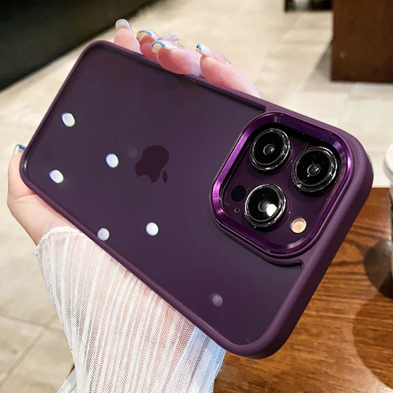 

Luxucy Purple Metal Lens Protection Clear Case For iPhone 14 13 12 11 Pro Max Mini X XS Max XR 14 7 8 Plus Plating Cover funda