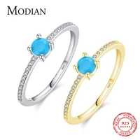 modian hot sale solid 925 sterling silver vintage natural turquoise fashion finger rings for women korea style fine jewelry