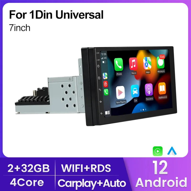 

Android 12 Car Multimedia Player 1 din 7'' Universal GPS Navigation Head Unit Carplay Auto WIFI BT Audio Radio Stereo