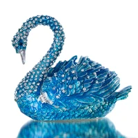 woman elegant blue swan trinket keepsake box ornament crystals hinged figurine collectible bejeweled ring holder wedding favors