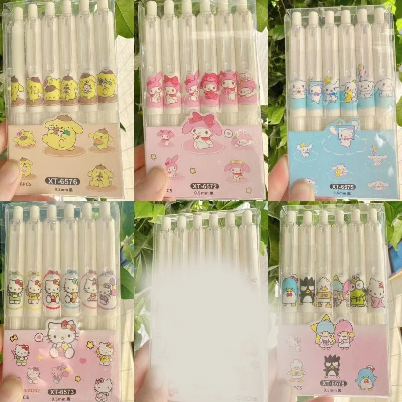 

New Kawaii Sanrio Hellokitty Kuromi Mymelody Cinnamoroll Pompompurin Black Exam Pen Cartoon Signature Pen Gift Toys For Girls
