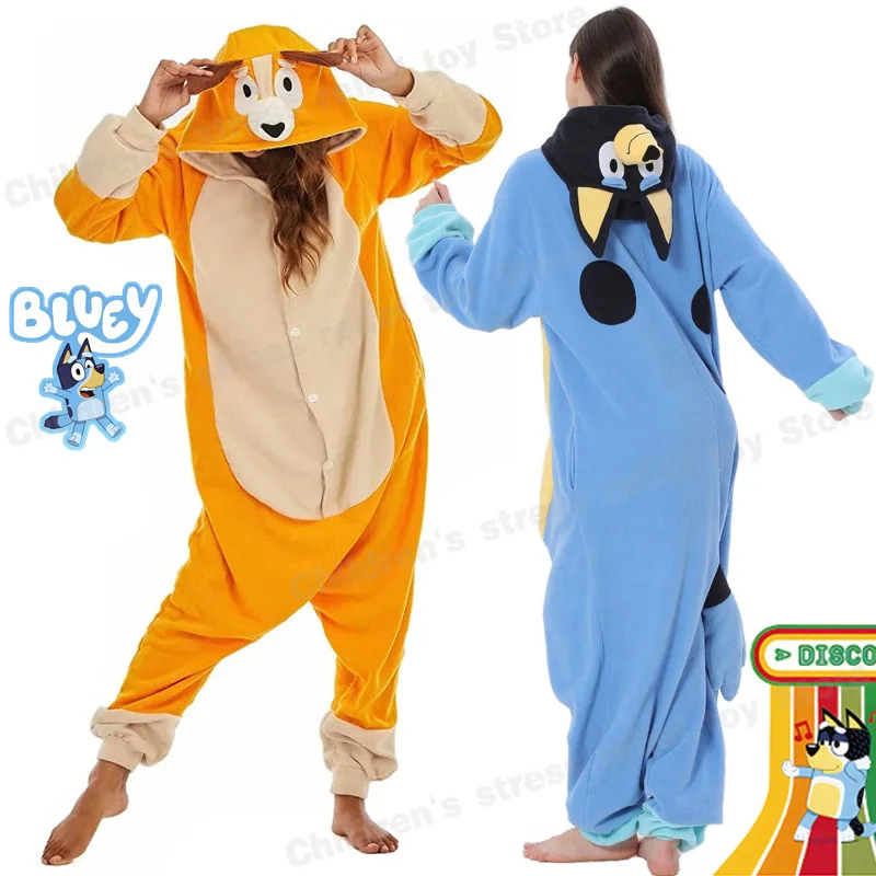 

Bluey Pajamas Onesie Adult One-Piece Pajamas Anime Cosplay Costume Kawaii Cartoon Jumpsuit Full Body Pajamas Fleece Blue Yellow
