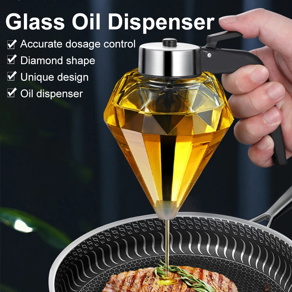 

200ml Glass Oil Dispenser No Drip Syrup Honey Dispenser Jar with Stand Diamond Shaped Container Oil Pot Storage Dispenser