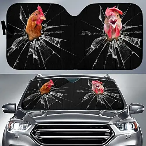 

Chickens Break The Car Window Farm Animal Car Sunshade, Auto Sunshade for Rooster Gift for Chicken Car Windshield Visor