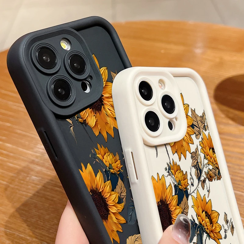Фото Чехол с принтом подсолнухов для iPhone 16e 16 Pro Max 15 14 Pro 13 12 Pro Max 11, мягкий силиконовый чехол из ТПУ для iPhone 15 16 Plus №5