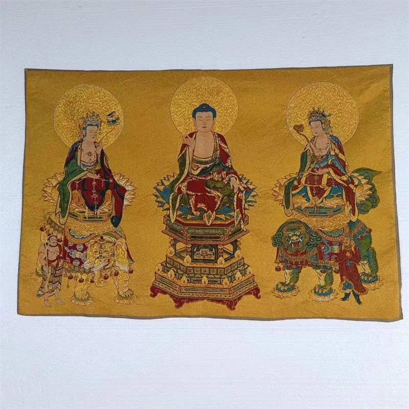

Tantra Thangka, Western Three Saints, religious embroidery painting, auspicious decoration painting