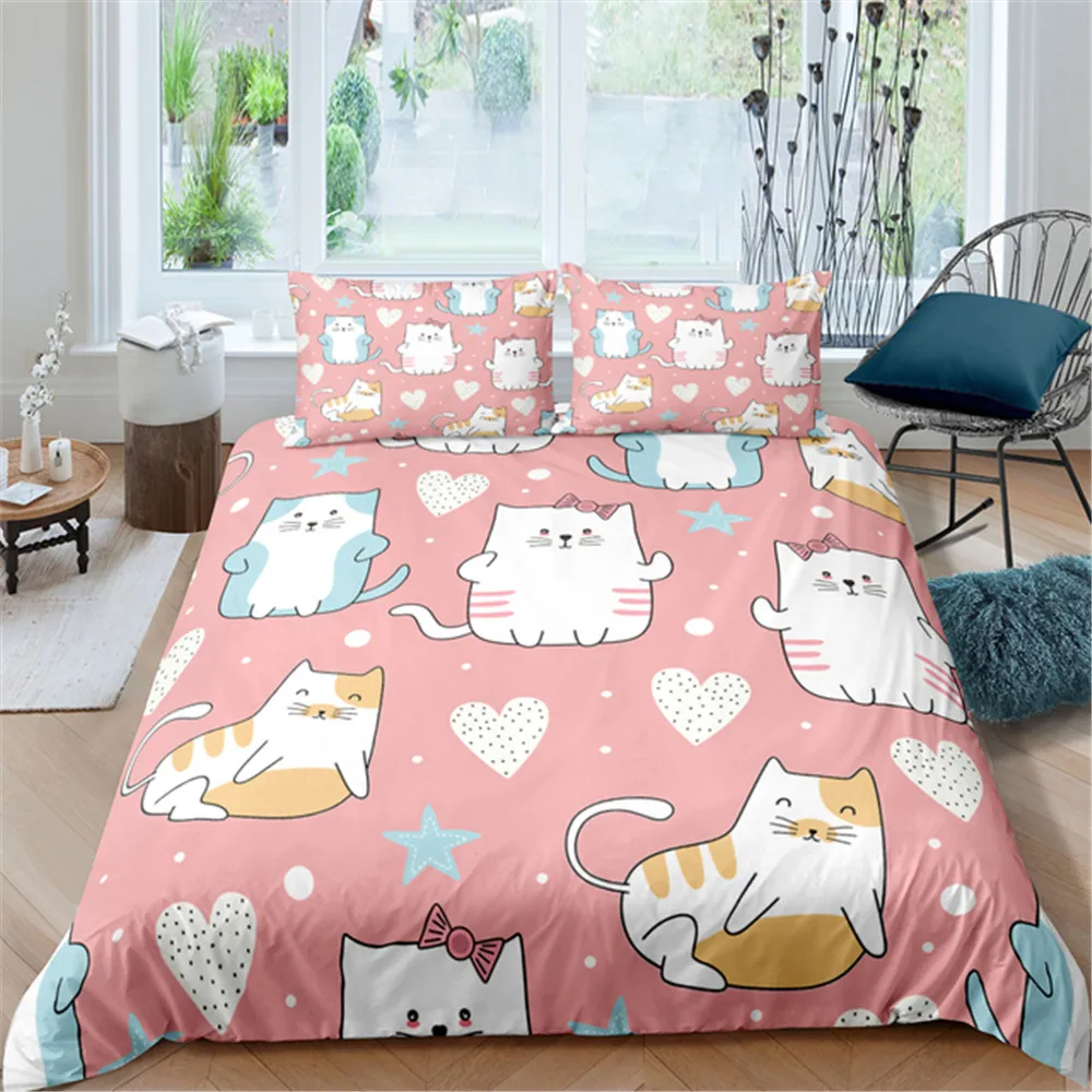 

Cartoon Cat Duvet Cover Set Cartoon Animal Print Bedding Set With Pillowcase 2/3pcs Comforter Cover For Bedroom Decor