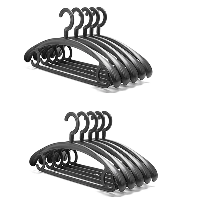

10 Piece Heavy Duty Plastic Hangers Wide Shoulder Non-Slip Thick Coat Hanger Black