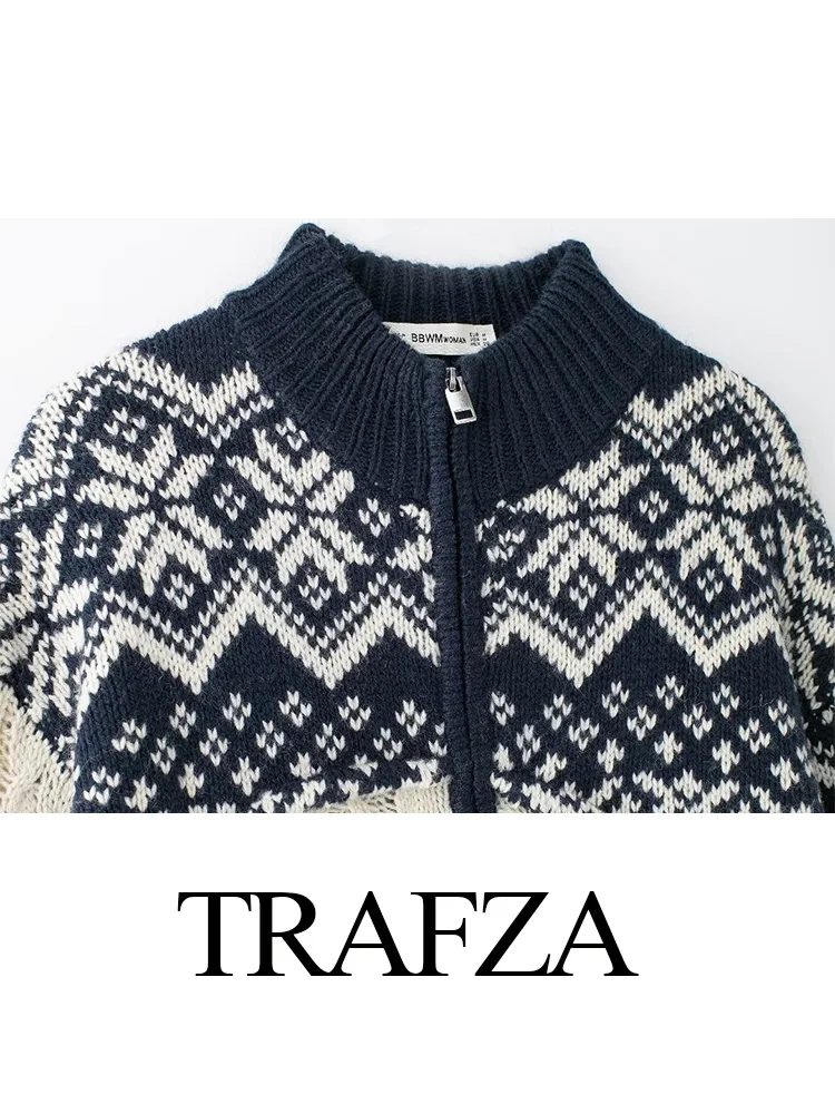 TRAFZA женский осенний свитер восьмислойный жаккардовый вязаный с круглым вырезом