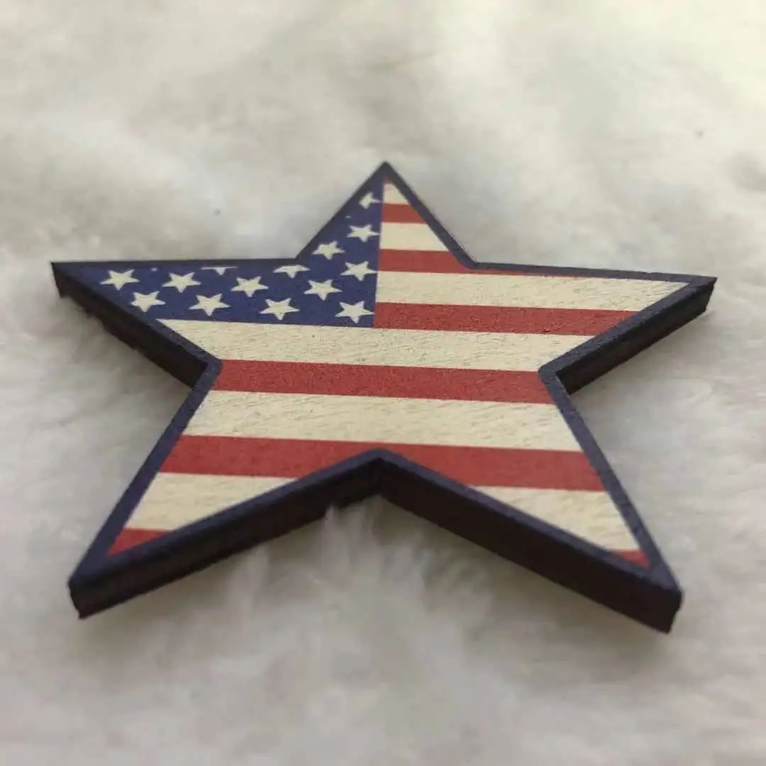 

10PCS 5mm thick American flag five-pointed star Japanese wooden artifact decoration home decoration pendant necklace collection