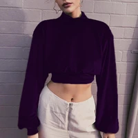 fashion 2021 gothic retro velvet sweatshirt womens high neck velvet short cropped thin sweater slim long sleeved top pullover