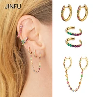 jinfu gold filled hoop earrings for women cute color cz zircon piercing womens circle chain earrings 2022 jewelry wholesale