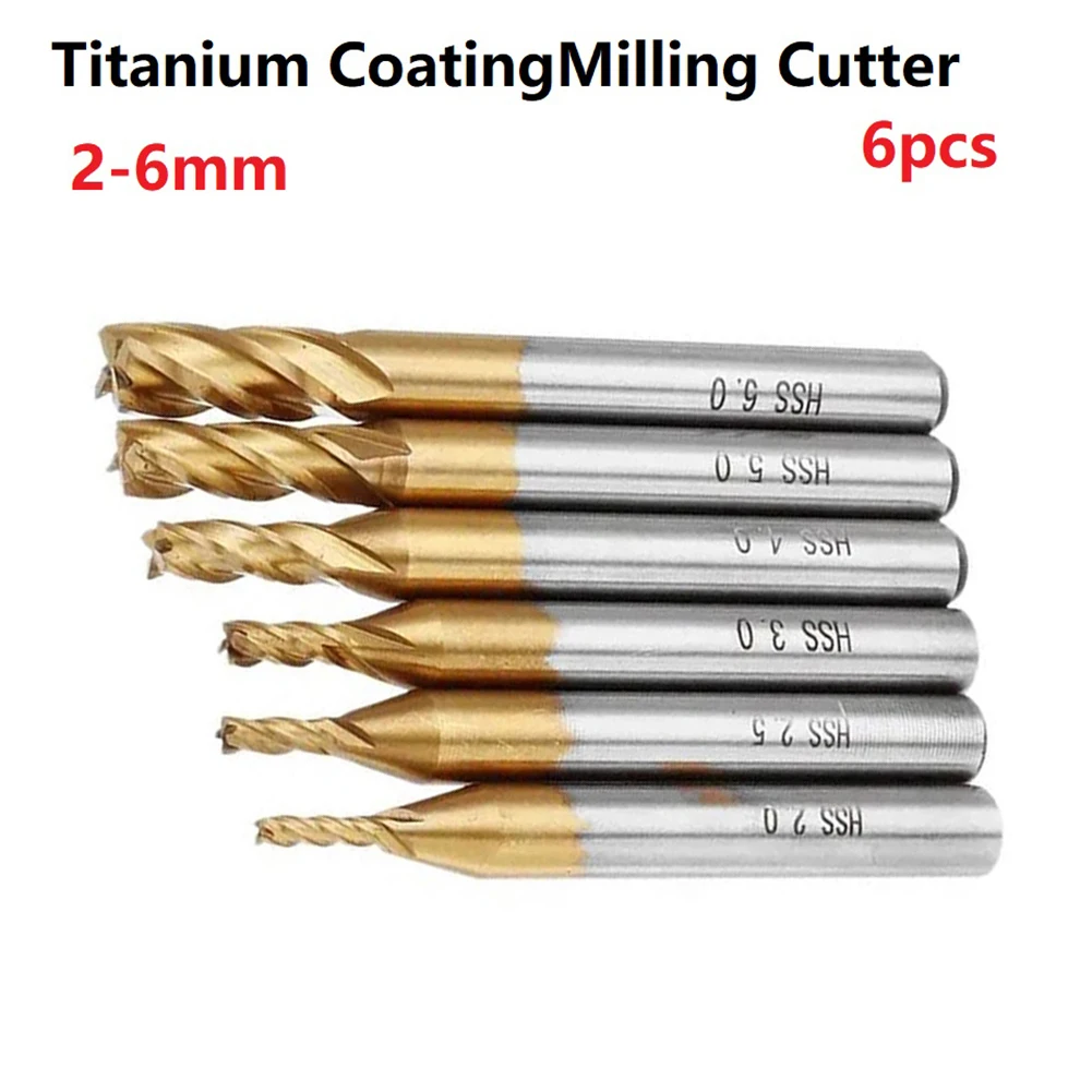 

6pcs End Milling Cutter Titanium Coating 4 Flute Metric Straight Drill Bit CNC Router Bit Engraving Woodworking Power Tool