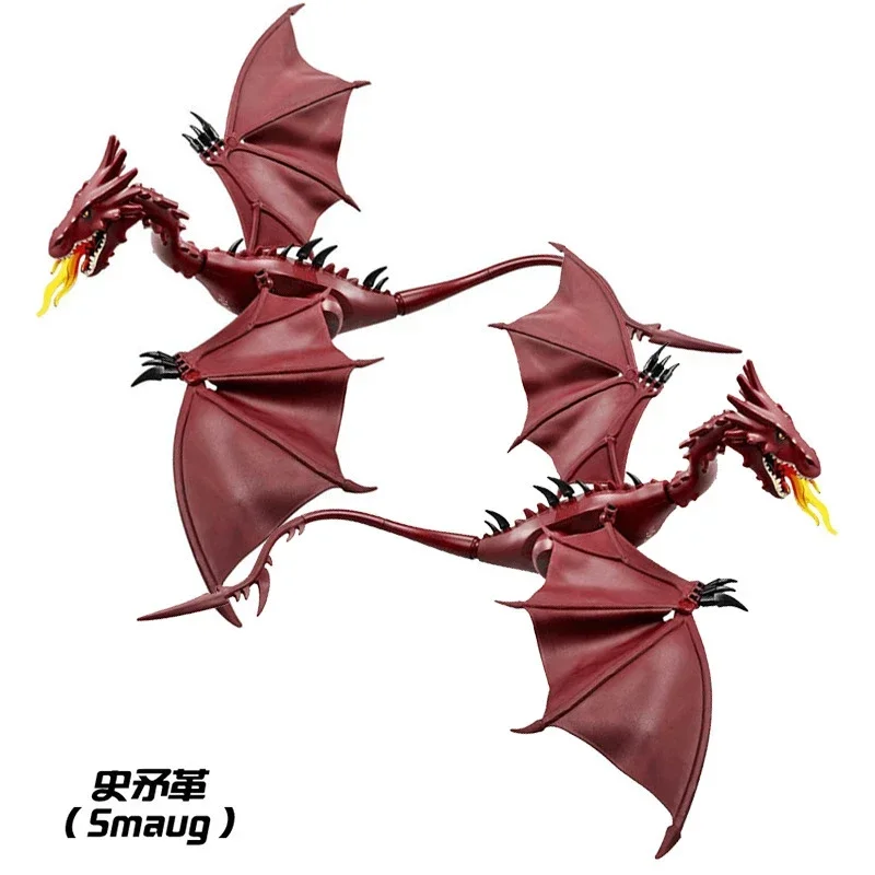Фото Креативные строительные блоки Red Smaug Flame Dragon, классические фильмы, фигурки героев, кирпичи «сделай сам», игрушки для детей, рождественские подарки №2