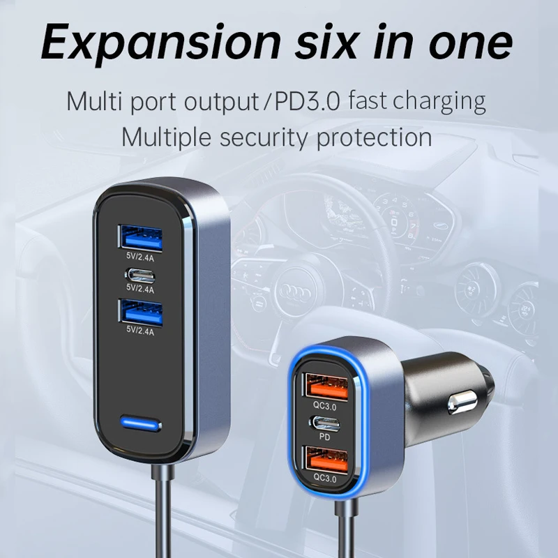 

Быстрое зарядное устройство для автомобиля USB 12 в 24 В Тип C QC3.0 USB зарядное устройство удлиняющее универсальное автомобильное зарядное устро...