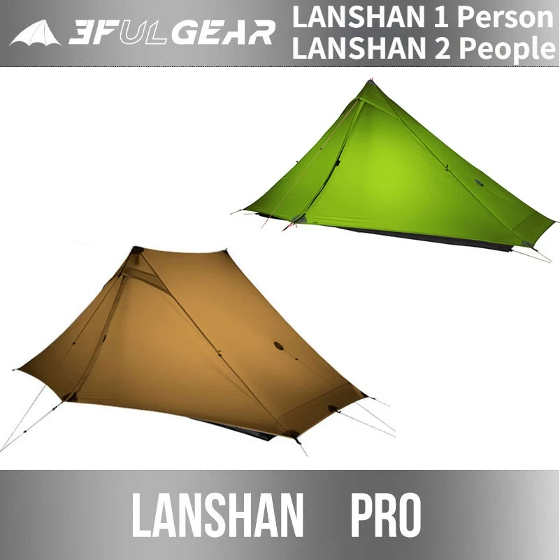 

3F UL GEAR Lanshan Pro 1/2 Person Single Double Tent Ouedoor Camping 3-4 Season Ultralight 20D Nylon Rodless Tent Trekking Poles