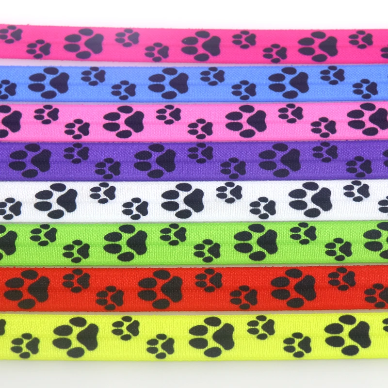 

DUWES 5/8'' 50yards Dog Paw printed Fold Elastic FOE stretch ribbon hairbow headwear headband DIY OEM D1533