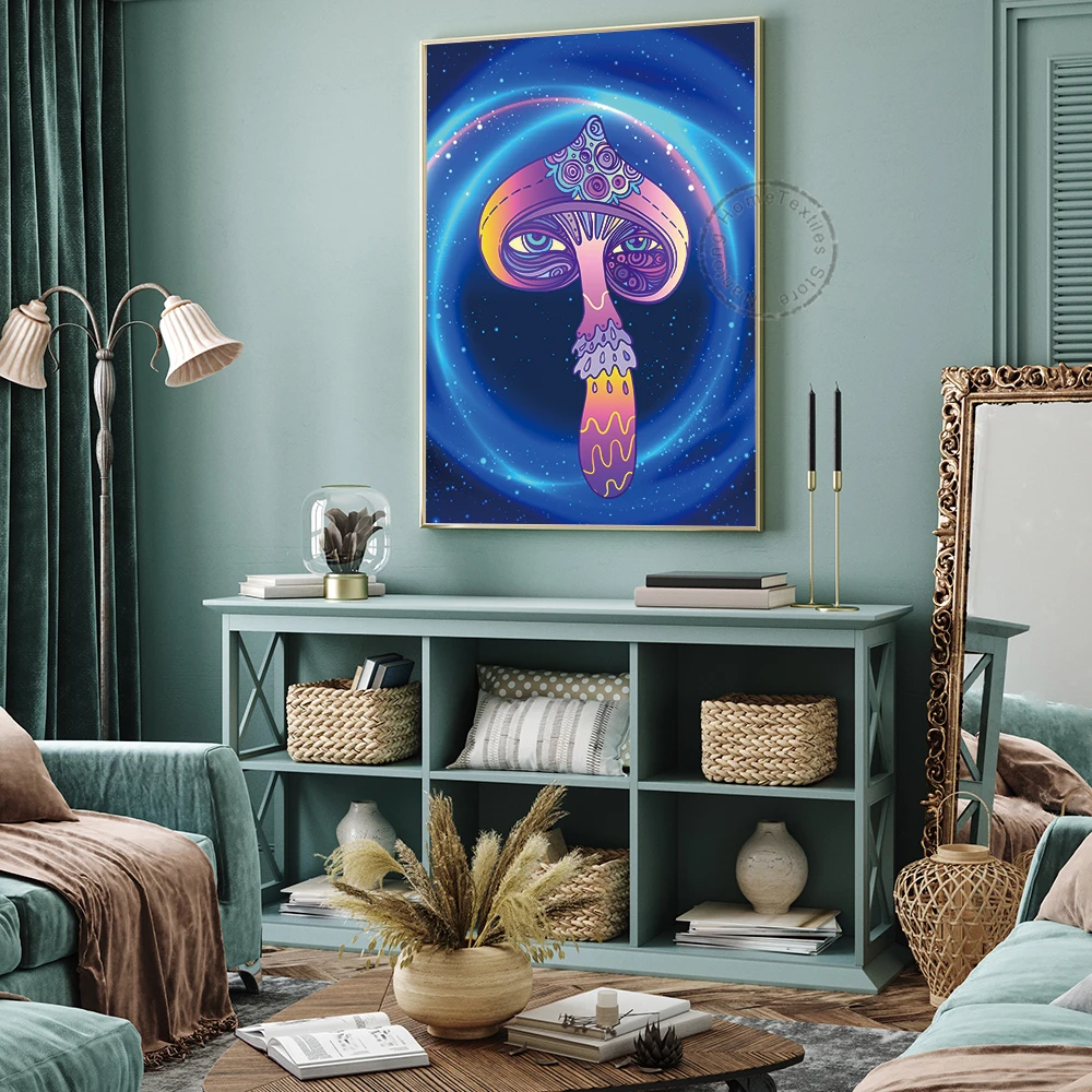 

Psychedelic Mushroom Canvas Painting Trippy Wall Posters and Prints Hippie Wall Art Pictures For Living Room Home Decoration