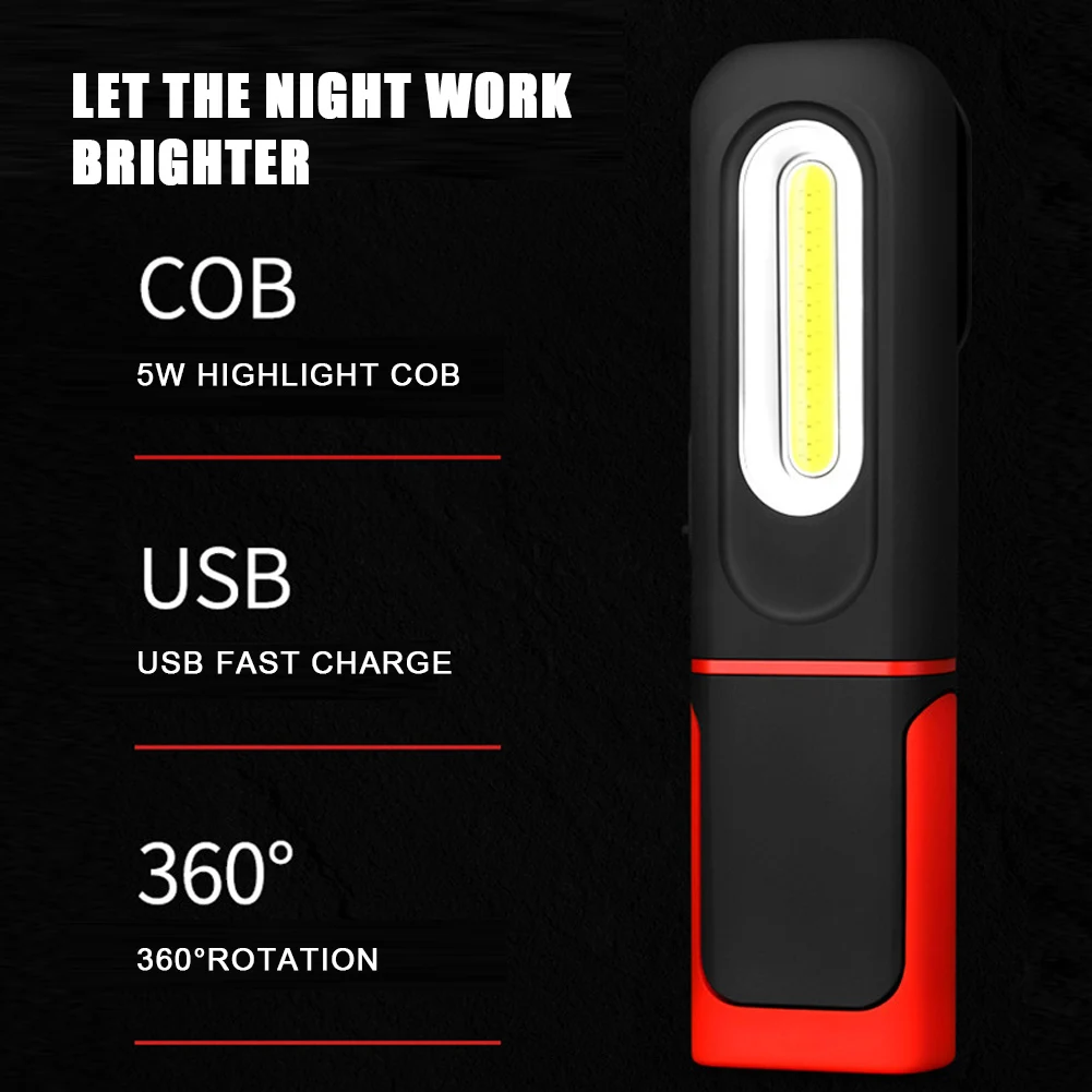 

LED Work Light Rechargeable COB Car Repair Flashlight Magnetic 360 Degree Rotating Handheld Car Maintenance Light Camping Torch