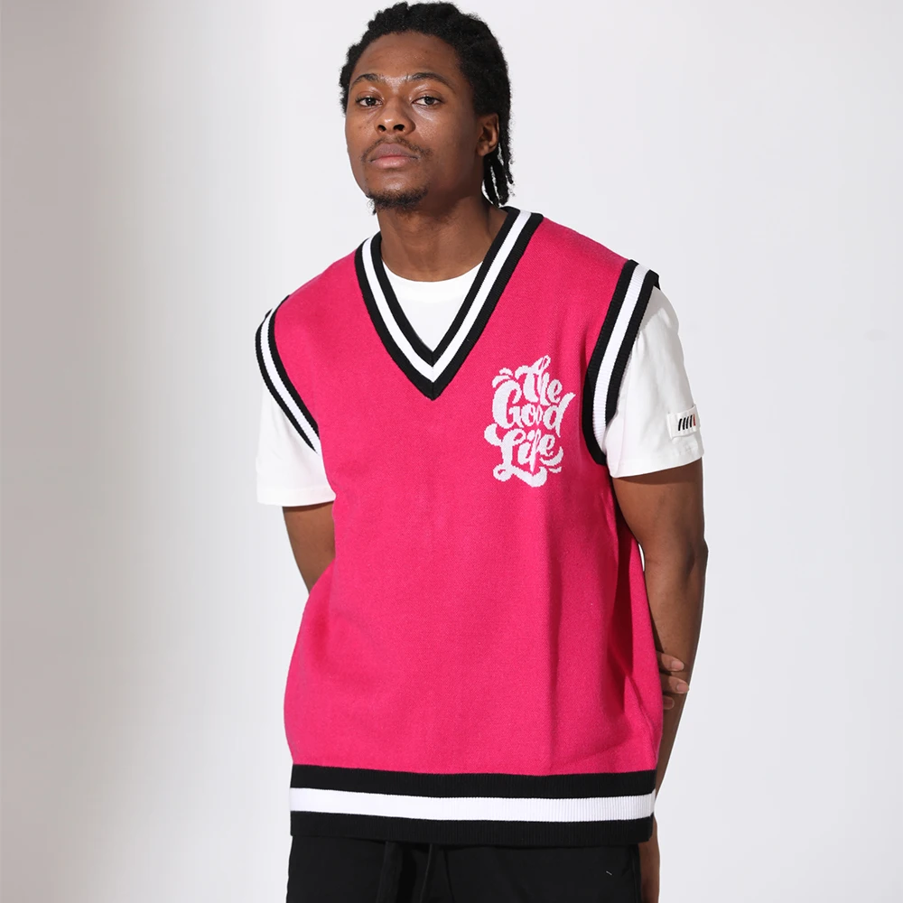 

FIFTH LOOP Harajuku Men's Knit Sweater Vest Loose Sleeveless V-neck Sweater Vests Tide y2k Fashion Clothes Hip Hop Rap Pullover