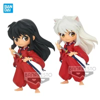 bandai original banpresto q posket inuyasha anime figures black hair white hair action figure 14cm model brinquedos kids toys