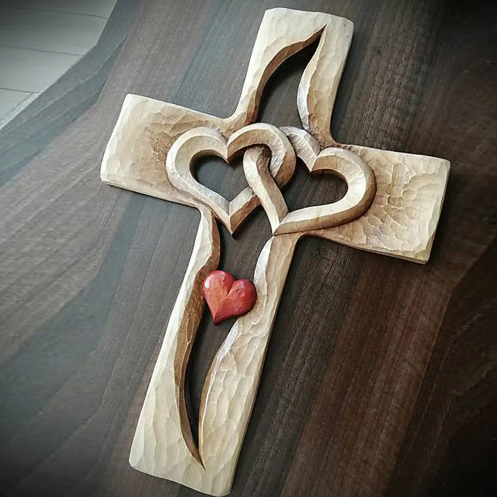 

Wooden Cross Pattern Ornament Valentines Day Heart Wooden Cross Handmade Accessory Scrapbooking Craft