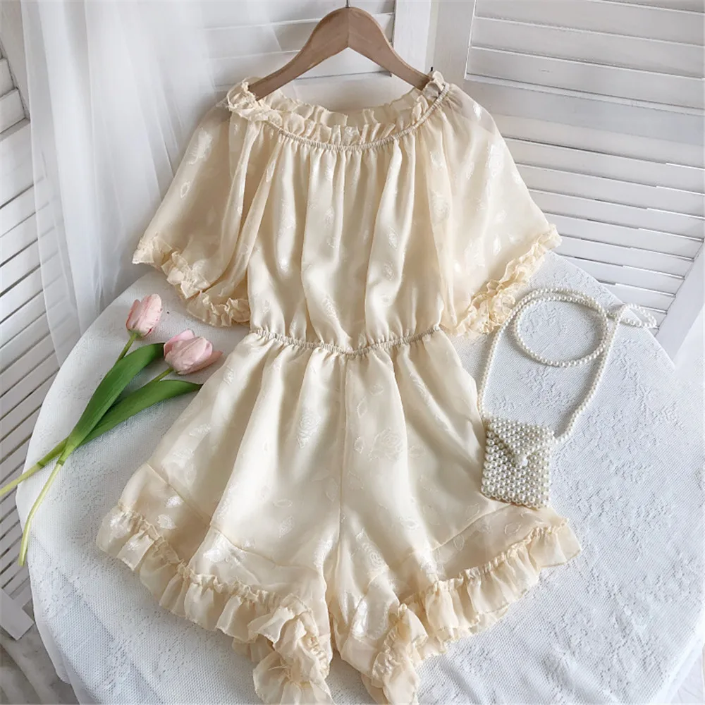 Комбинезон женский с открытыми плечами и принтом свободного покроя |