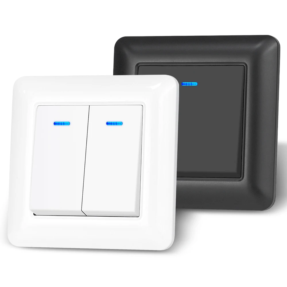 Фото Настенный выключатель SRAN со светодиодным индикатором 1/2gang 2way 16A 220V Новая огнестойкая панель ПК 82 мм * 82 мм Выключатель света для дома ЕС №1