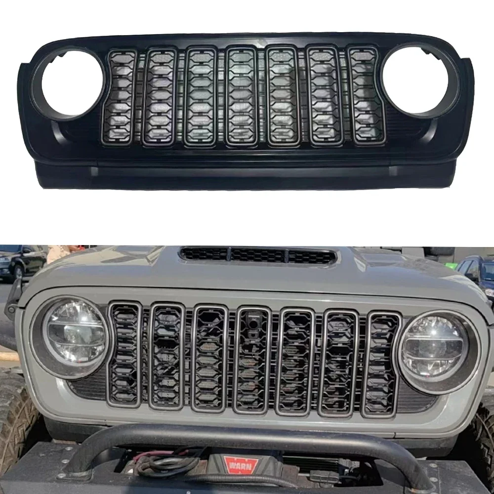 Решетка радиатора из АБС-пластика для Jeep Wrangler JL 2024 + JL1300 черная 1 шт.
