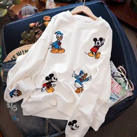 early spring and autumn new sweater womens age reduction striped embroidery mickey mouse donald duck pullover bottoming shirt