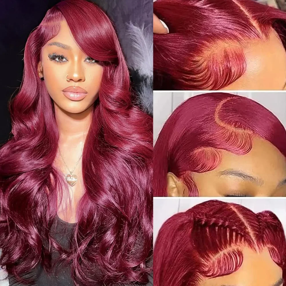 99J Burgundy Body Wave Wig 13x4 13x6 HD Lace Human Hair Front Pre Plucked 200 Density Red Colored Frontal Curly Wigs For Women