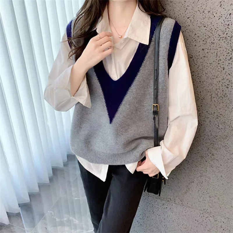 Осень-зима новый пуловер вязаный жилет женский повседневный свитер без рукавов с