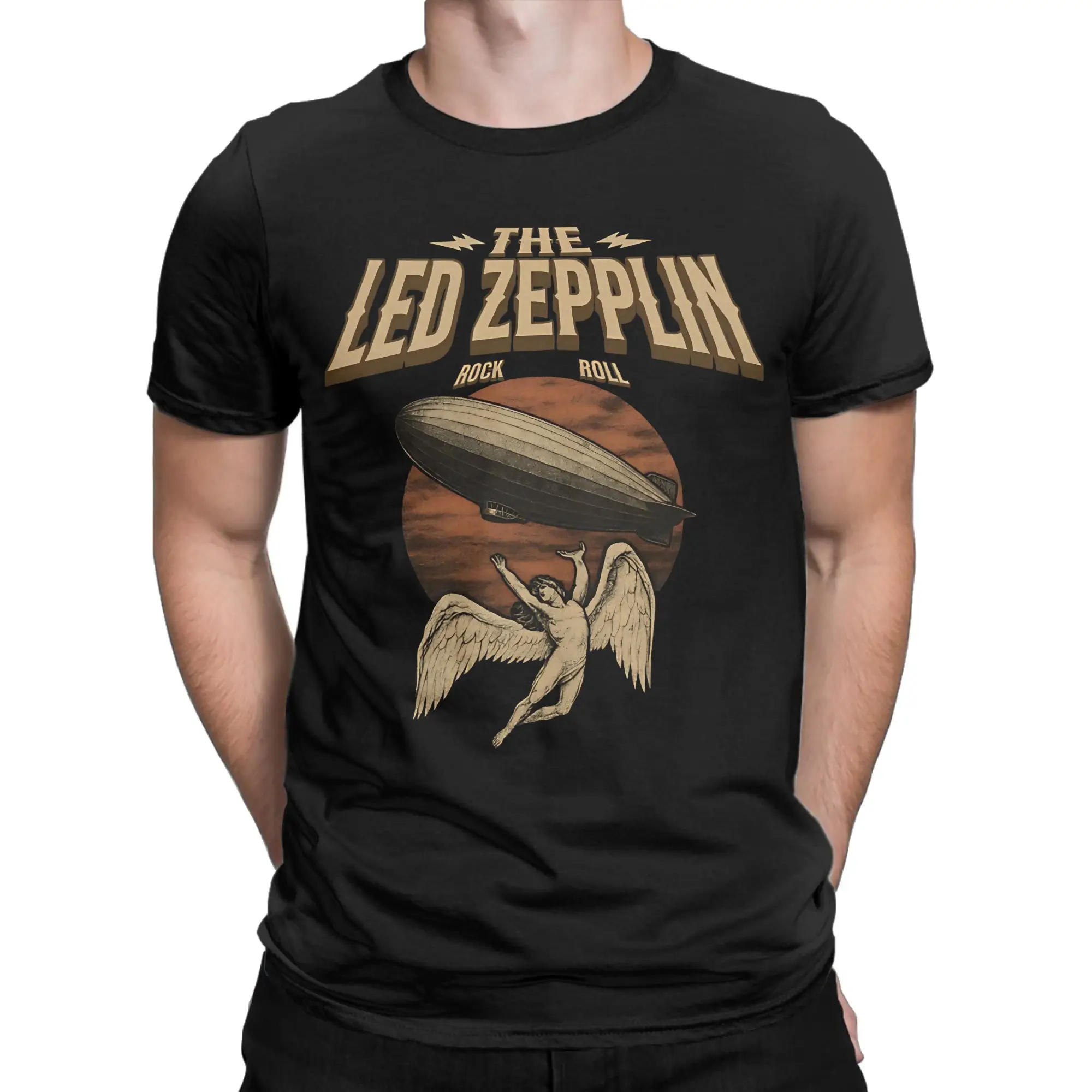 Фото Футболка The Mother Ship Led Zeppelin, мужская уличная одежда, пляжные футболки с круглым вырезом, хип-хоп футболки с узором, одежда больших размеров №2