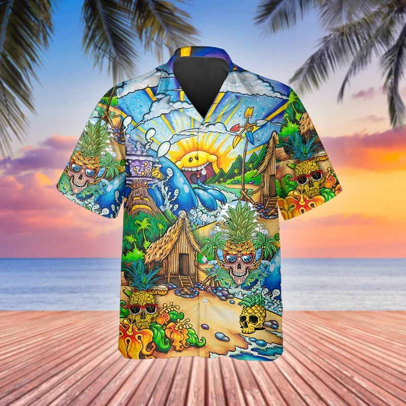 Sunny Village Beach Skull Hawaiian Shirt 3D All Over Printed Hawaiian Shirt Men's For Women's Harajuku Casual Shirt Unisex