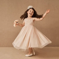 cute v neck flower gril dresses spaghetti straps pleat tulle beading a line kids brithday party dress child wedding prom gown
