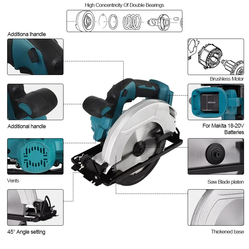 Бесщеточная электрическая циркулярная пила EGOD 45. ° Режущий беспроводной
