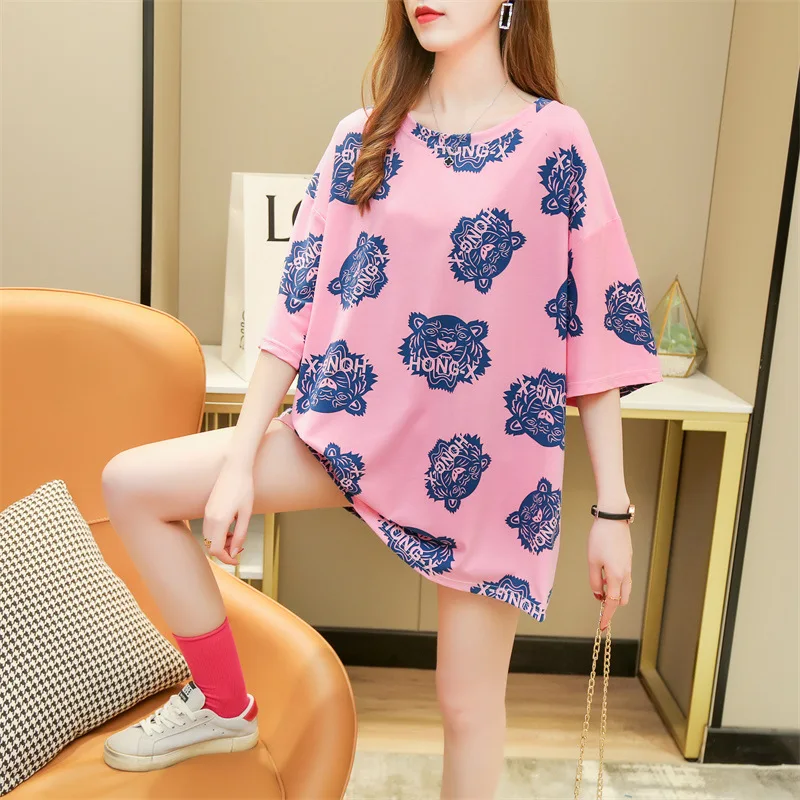 

2022 T-shirt Summer New T-shirt Women cartoon Tiger Print Fashion Short-Sleeved Round Neck Pullover Loose Short-Sleeved Trend