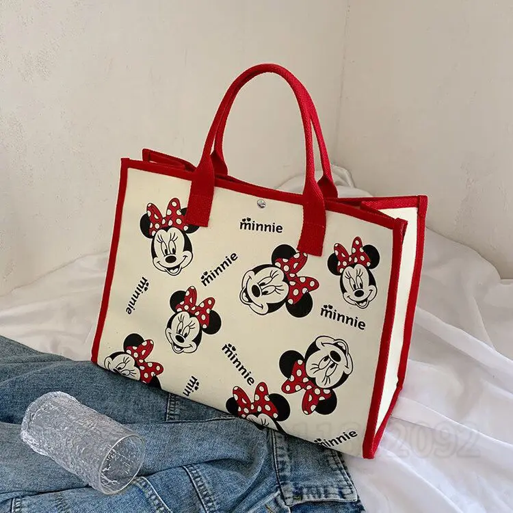 Disney Minnie 2022 New Women's Handbag Luxury Brand Fashion Women's Shoulder Bag Cartoon Cute Canvas Large Capacity Shopping Bag