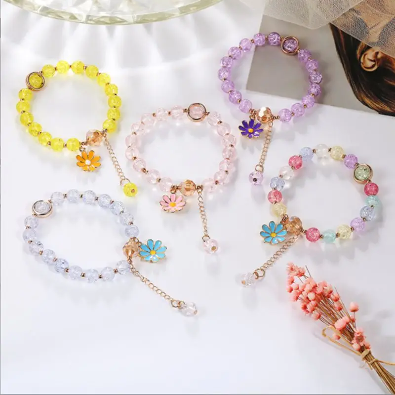 

Fashion Women Bracelet Crystal Beads Bracelet Adjustable Daisy Charm Jewelry for Girls
