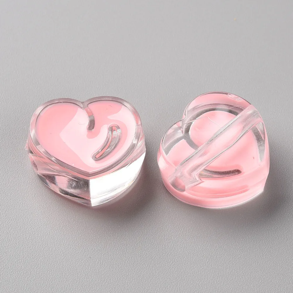 100pc Transparent Enamel Acrylic Beads Heart Misty Rose 20x21.5x9mm Hole: 3.5mm