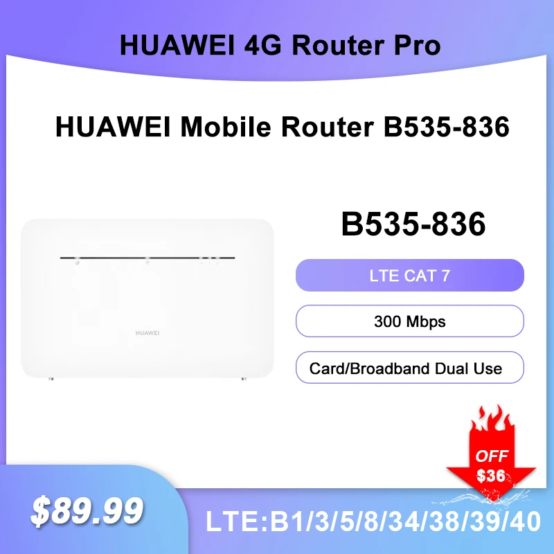   HUAWEI 4G Pro B535-836 CPE Cat7 300 / Wi-Fi    Wi-Fi sim-   