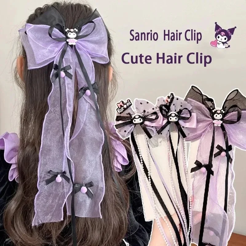 Sanrio Kuromi милые аксессуары для волос мультяшная принцесса сетчатый Бант Детская
