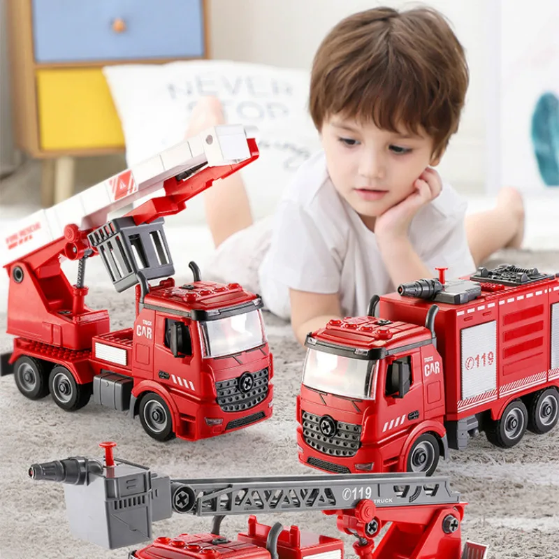 

Children's Assembling Engineering Vehicle Detachable Screw Screw Combination Disassembly Music Toy Car Fire Truck Boy Car
