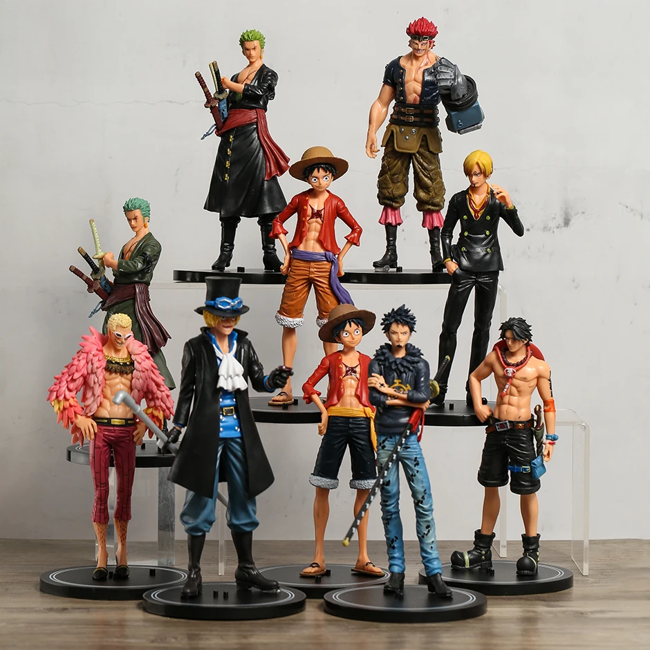 

One Piece Anime Figures Luffy Ace Sabo Sanji Zoro Nami Law Doflamingo Eustass Kid Collectible Statue Model Toys 6pcs/set