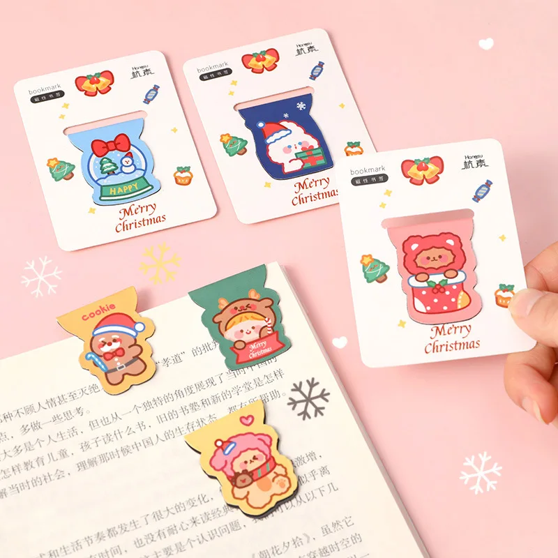 

Cartoon Christmas magnetic bookmarks students mark classification book page clip cute special-shaped double-sided paper book cli
