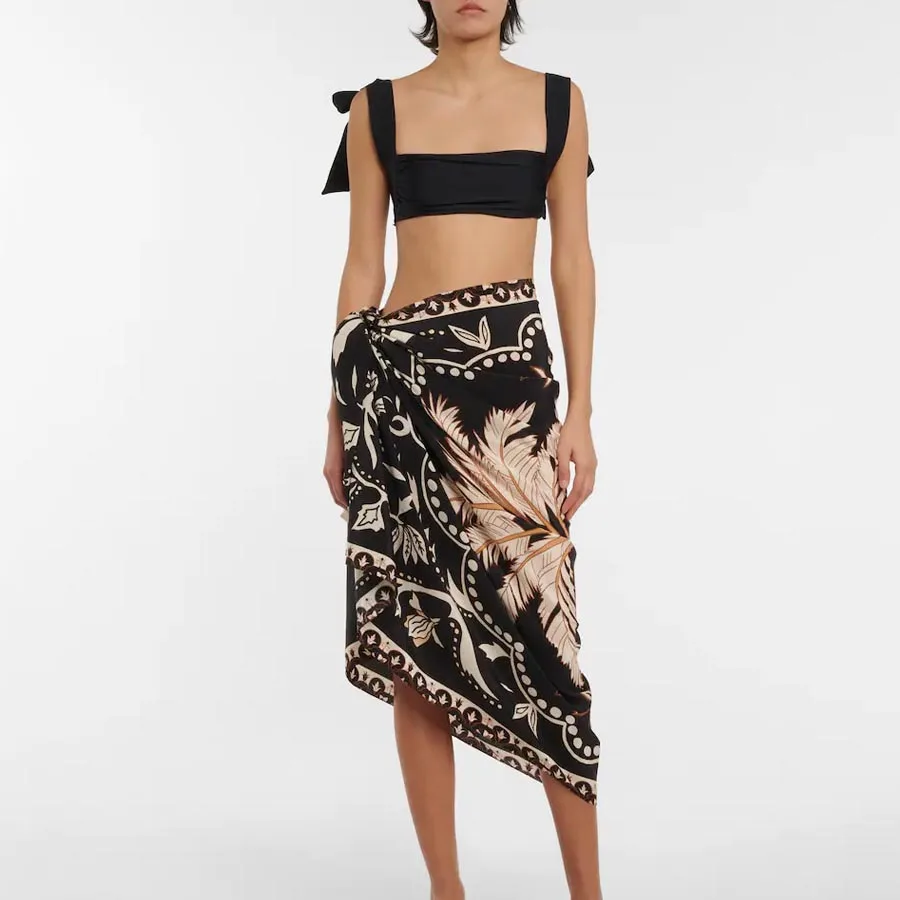 

Черный бюстгальтер на бретелях для женщин купальник с бантом с открытой спиной Длинная накидка Модный комплект бикини из двух предметов Лето 2023