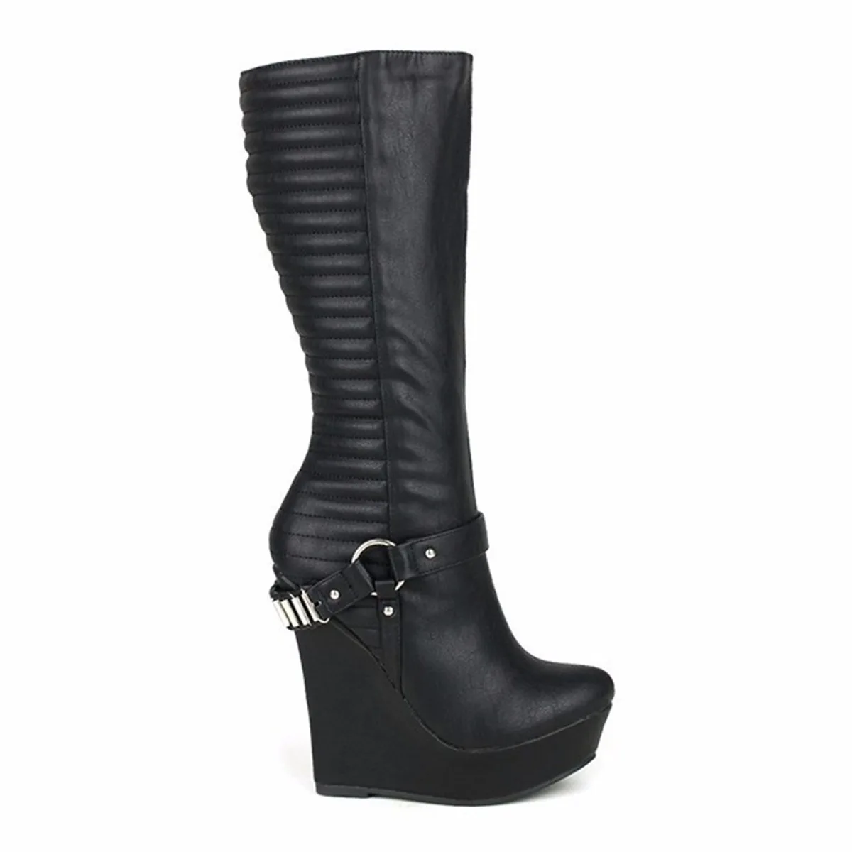 

Retro Metal Belt Buckle Knight Boots Autumn and Winter Locomotive Boots Zipper Heel Heel Heightened Sexy Women's Boots 34&46