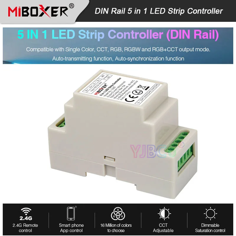 DIN Rail 5 in 1 LED Strip Controller LS2S Miboxer 12V 24V Single color/CCT/RGB/RGBW/RGB+CCT Lamp tape dimmer 2.4G Remote control